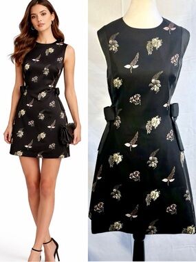 Ted Baker Lalima Pirouette Floral Side Bow Dress Black Sz 2 US 6🧡